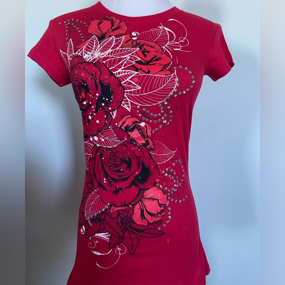 Red Shirt with Floral Design
